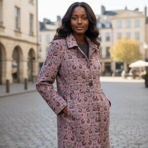 BANDOLINO Pink Gray Velvet Jacket L Topper Velour Retro Peacoat Driving Coat